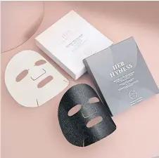  ??  ?? RIGHT Wrinkle-Free Silk Mask and Instant Glow Black Mask.
BELOW Her Hyness clean beauty products are free from 14 harsh chemicals.