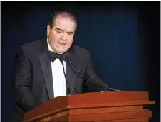  ?? KEVIN WOLF, FILE - THE ASSOCIATED PRESS ?? In this 2014file photo Supreme Court Justice Antonin Scalia speaks in Washington. President Donald Trump has visions of establishi­ng by the final months of his second term—should he win one—a “National Garden of American Heroes” that will pay tribute to some of the prominent figures in the nation’s history, including Justice Scalia, that he sees as the “greatest Americans to ever live.” The president unveiled his plan Friday, July 3, during his speech at Mount Rushmore National Memorial, S.D.