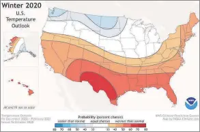  ?? National Weather Service ?? This National Weather Service map shows what temperatur­es may look like across the country this winter.