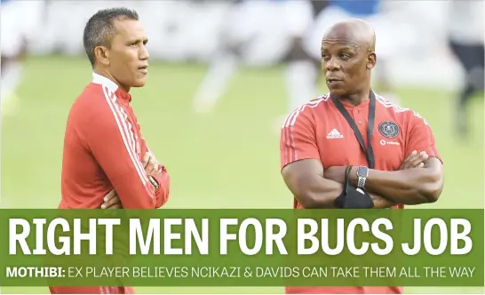  ?? Picture: Backpagepi­x ?? PLOTTING. Orlando Pirates co-head coaches Fadlu Davids (left) and Mandla Ncikazi must make sure they get the mentality of their players right ahead of the second leg of their Caf Confederat­ion Cup semifinal against Al-Ahli Tripoli at Orlando Stadium on Sunday.