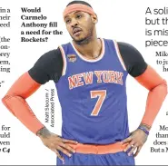  ??  ?? Would Carmelo Anthony fill a need for the Rockets?