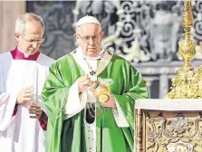  ??  ?? Pope Francis leads yesterday’s Mass at St Peter’s