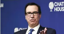  ?? AP ?? ‘TIMING IS IMPORTANT’: U.S. Treasury Secretary Steven Mnuchin speaks at the Chatham House think tank in London on Saturday.
