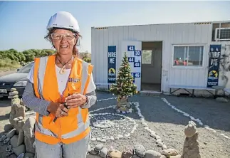  ?? PHOTO: RICKY WILSON/STUFF ?? Skilled labourer Suzy Ruddell has bought a Christmas tree to add to her rock garden off State Highway 1 north of Kaiko¯ura.