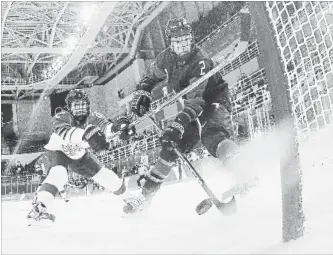  ?? BRUCE BENNETT GETTY IMAGES ?? Meghan Agosta scores in the first period against Finland during Canada’s 4-1 win Tuesday.