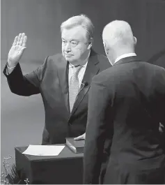  ??  ?? Antonio Guterres (left) is sworn in as UN secretary general during the Oath of office of the Secretary-General. — AFP photo