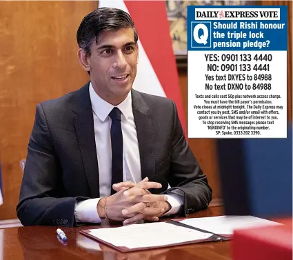  ?? Pictures: SIMON WALKER/HM TREASURY AND TRISTAN POTTER/SWNS ?? Driven by ‘fairness’...Chancellor Rishi Sunak shares concerns about justifying an eight per cent pensions rise