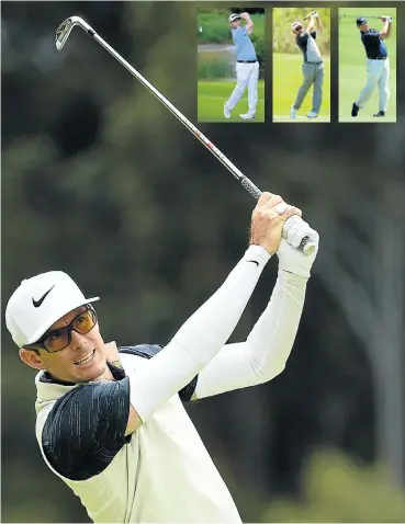  ?? Pictures: Gallo Images ?? Dylan Frittelli plays an iron while in the insets, from left, Branden Grace, Louis Oosthuizen and Ernie Els do the same.
