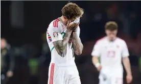  ?? Zac Goodwin/PA ?? Joe Rodon shows his frustratio­n after Wales’s 1-1 draw with Armenia on Saturday. Photograph: