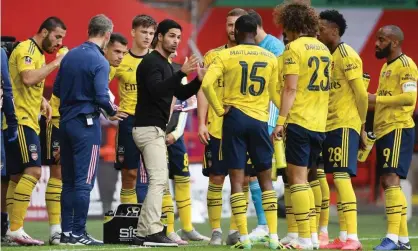  ?? Photograph: Stuart MacFarlane/ Arsenal FC/Getty Images ?? Mikel Arteta gets the message across during Arsenal’s FA Cup quarter-final win at Sheffield United.