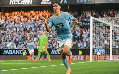  ?? Photograph: Octávio Passos/Getty Images ?? An emotional Gabri Veiga celebrates after scoring for Celta during the win over Barcelona last Sunday that kept them in La Liga.