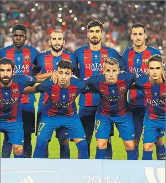  ?? FOTO: PEP MORATA ?? Umtiti, André Gomes, Digne y Denis Suárez fueron titulares en la vuelta de la Supercopa