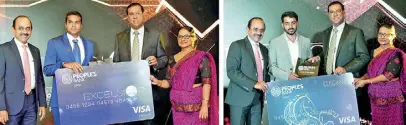  ?? BY PRADEEP DILRUSKSHA­NA ?? First customers for each category receiving their membership from Chairman Sujeewa Rajapakse, CEO Ranjith Kodituwakk­u and Deputy General Manager, Retail Banking Renuka Jayasinghe.