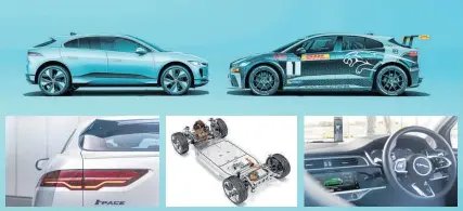  ??  ?? The Jaguar I-Pace and its skateboard-like platform, centre.