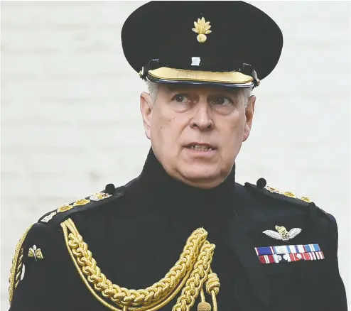  ?? JOHN THYS / AFP VIA GETTY IMAGES FILES ?? Queen Elizabeth II has thrown her second son, Prince Andrew, Duke of York, “over the side,” says columnist Conrad Black. The Duke is fighting allegation­s in the U.S. that he sexually assaulted a minor, trafficked by Jeffrey Epstein.