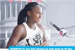  ??  ?? WASHINGTON DC: Coco Gauff addresses the media during the Citi Open Preview at Rock Creek Tennis Center. —AFP