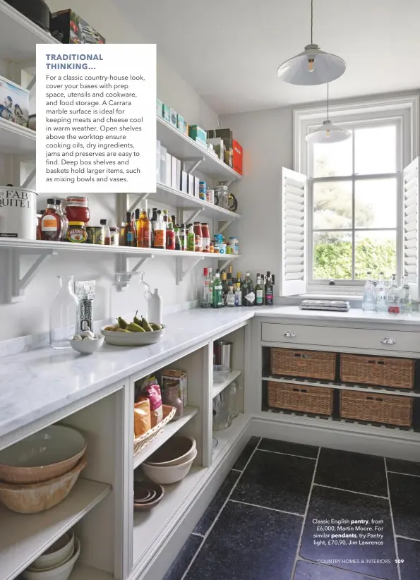  ??  ?? Classic English pantry, from £6,000, Martin Moore. For similar pendants, try Pantry light, £70.90, Jim Lawrence