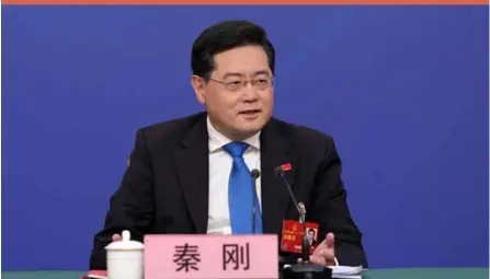  ?? ?? Foreign Minister Qin Gang at a press conference in Beijing yesterday, on the sidelines of the NPC session