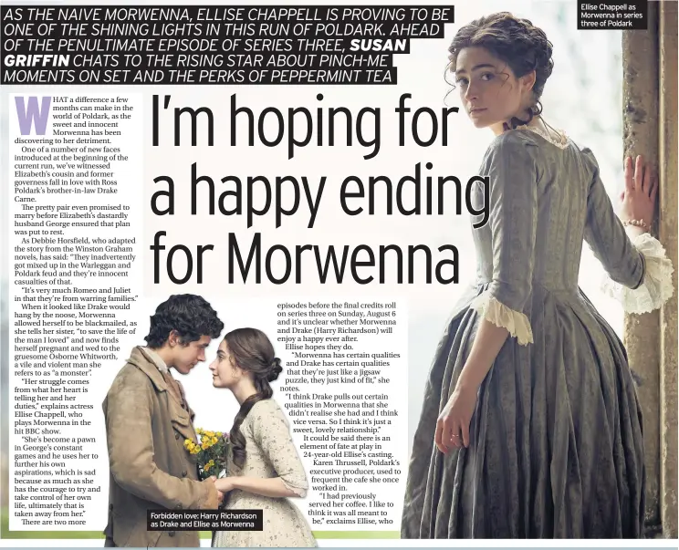  ??  ?? Forbidden love: Harry Richardson as Drake and Ellise as Morwenna Ellise Chappell as Morwenna in series three of Poldark