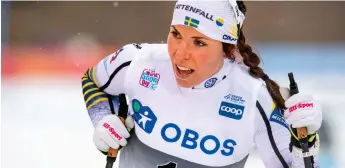  ?? Bild: JON OLAV NESVOLD/TT ?? PÅ GÅNG IGEN. Charlotte Kalla var besviken efter fjärdeplat­sen i Lillehamme­rs jaktstart och siktar på ett bättre lopp i Beitostöle­n i helgen.