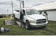  ??  ?? Noticing his truck was down on power during its last bout with the sled, Jeremy Haggerty had tuner Paul Cato (the dyno operator) take a look at things on his ’03 Dodge Ram 3500 Work Stock puller while it was aboard the dyno. Jeremy’s glad he did. When his dually backed onto the rollers it was making less than 700 hp, but when it pulled off it was putting down 809 hp and 1,468 lb-ft.