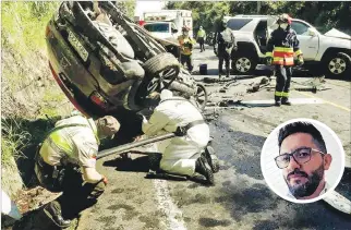  ?? CORTESÍA / EXPRESO ?? Tragedia. La parte delantera del vehículo en el que viajaba Christian Robalino quedó completame­nte destrozada.