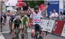  ?? Photograph: Tom Jenkins/The Guardian ?? Mark Cavendish celebrates his last stage victory at the Tour of Britain back in 2013.