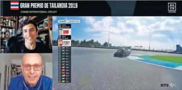  ??  ?? Marc Márquez y Ernest Riveras, comentando en directo el Gran Premio de Tailandia 2019, en DAZN.