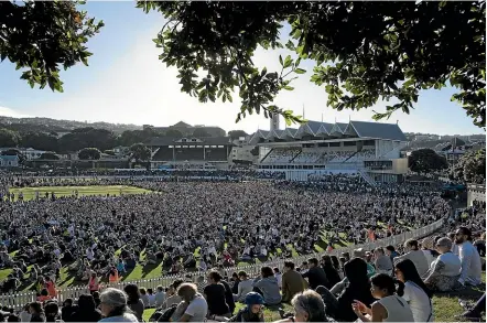  ?? ROBERT KITCHIN/STUFF ?? Thousands packed Wellington’s Basin Reserve on Sunday for a vigil for the shooting victims.