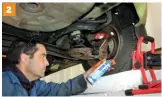  ??  ?? Catching the corrosion before it goes too far is essential and this work can be done in situ by extracting the coil springs. Start by spraying penetratin­g fluid over the lower mounting bolts for the dampers.