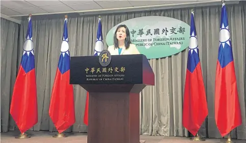  ?? REUTERS ?? Taiwan’s Foreign Ministry spokeswoma­n Joanne Ou speaks at a news conference in Taipei in February.