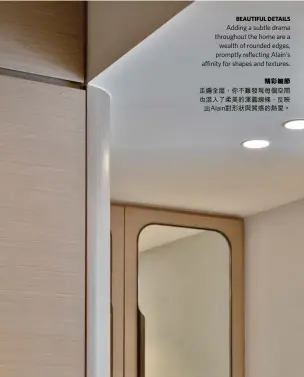  ??  ?? BEAUTIFUL DETAILS
Adding a subtle drama throughout the home are a wealth of rounded edges, promptly reflecting Alain's affinity for shapes and textures.精彩細節走遍全屋，你不難發現每個空間也­混入了柔美的渾圓線條，反映出Alain對形­狀與質感的熱愛。