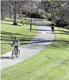  ?? MARTIN DE RUYTER/STUFF ?? Some pedestrian­s say they feel intimidate­d by cyclists’ use of shared paths such as the Maitai Walkway.