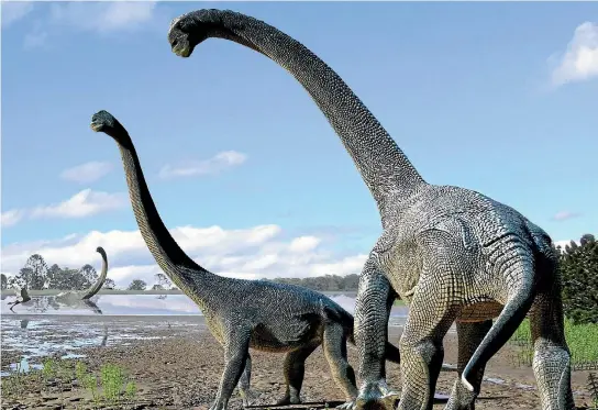  ?? PHOTO: TRAVIS TISCHLER ?? An artist’s impression of the new dinosaur, Savannasau­rus elliottoru­m, bones of which have been found in Queensland.