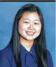  ??  ?? Sharon Choi is the valedictor­ian of Veterans Memorial High School’s class of 2021. She has served as President of the National Honor Society, Senior Class Chaplain and Business Profession­als of America Vice President, and has been part
of student council and varsity orchestra. She also serves as a Korean and English translator for her church and plans to attend Northweste­rn University’s bioscienti­st program in the fall, with a full scholarshi­p totaling over $300,000. Sharon plans to engage in research and become a
general surgeon.