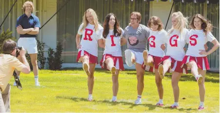  ??  ?? A LEG UP ON RIVALS: Steve Carell, above and below, hams it up as Bobby Riggs in ‘Battle of the Sexes.’