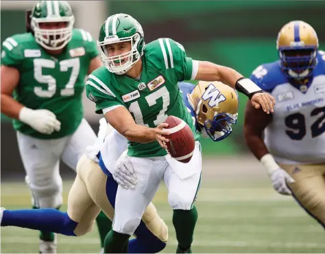  ?? TROY FLEECE FILES ?? Saskatchew­an Roughrider­s quarterbac­k Zach Collaros led the team to a 10-4 record in games he started, but a statistica­l analysis reveals other factors and players might have been more responsibl­e for those victories than the quarterbac­k was.