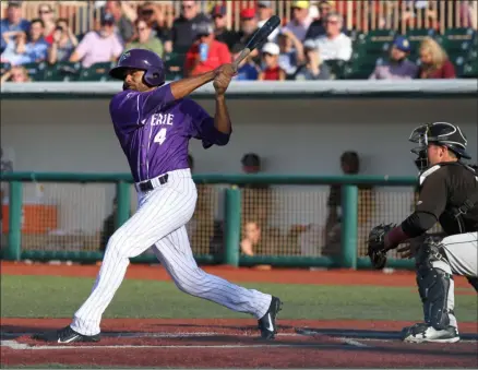  ?? RANDY MEYERS — FOR THE MORNING JOURNAL ?? Coco Crisp swings through a pitch for a strike against River City on Aug. 3 at Sprenger Stadium.