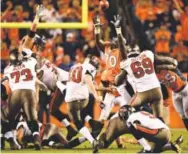  ?? Denver Post file ?? In one of his final games with the Buccaneers, Connor Barth went 3-for-3 on field goals, including a 55-yarder, in a 31-23 loss at Denver on Dec. 2, 2012.