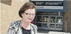  ?? RON WARD / THE CANADIAN PRESS ?? Public Services Minister Judy Foote at the Miramichi, N.B., Phoenix pay centre on Wednesday.