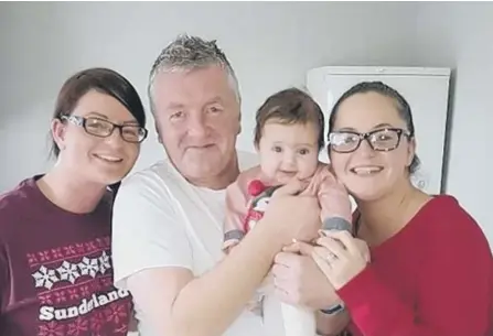  ??  ?? Stewart Anderson, pictured holding his granddaugh­ter Neve Allcroft, with daughters Kelly Beston, left and Kay Allcroft.