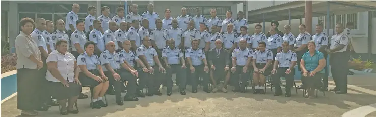  ?? Photo: Kelera Sovasiga ?? Police officers at the Police Academy in Nasova, Suva, on January 14, 2021, who will take part in a two-day customer service training workshop held simultaneo­usly in Suva, Lautoka and Labasa.