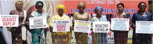  ??  ?? Wife of Lagos State governor / convener, Lagos Women Forum, Mrs. Bolanle Ambode (2nd left); Deputy Governor, Lagos State, Mrs. Idiat Oluranti Adebule (2nd right); SSA to President on SDG., Mrs. Adejoke Adefulire (L); and HOS, Mrs. Folashade Adesoye...