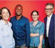  ?? [PHOTO BY SANDY HONIG] ?? The team behind Season 3 of “Serial,” are: From left, Julie Snyder, Emmanuel Dzotsi, Sarah Koenig and Ira Glass.