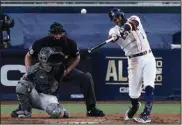  ?? (AP/Jae C. Hong) ?? Houston’s Carlos Correa hit a game-winning home run in the bottom of the ninth inning Thursday to give the Astros a 4-3 victory over the Tampa Bay Rays at Petco Park in San Diego. The Astros now trail 3-2 in the best-of-7 American League Championsh­ip Series.