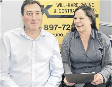  ?? LYNN CURWIN/TRURO DAILY NEWS ?? Danny O’connor, general manager at Will Kare-paving & Contractin­g, recently presented Susan Henderson, executive director at the Colchester-east Hants branch of the Canadian Mental Health Associatio­n, with a $50,000 donation for the Branching Out...