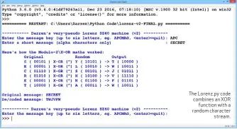  ??  ?? The Lorenz.py code combines an XOR function with a random character stream.