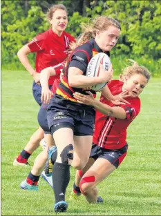  ?? CAROLE MORRIS-UNDERHILL ?? Justine Blatt-Janmaat powered up the pitch for the Horton Griffins. The Valley team took on King’s-Edgehill School in the Western Zone Division 1 semifinal and won 29-15 to advance to the final. Blatt-Janmaat not only plays high school rugby but also plays at the provincial and national level as well.