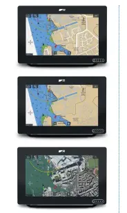  ??  ?? ABOVE Raymarine LightHouse charting software showing (from top) premium, leisure and satellite cartograph­y