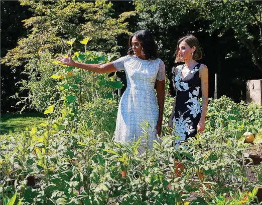  ?? GTRES ?? Michelle Obama presume ante doña Letizia de su huerto en la Casa Blanca en 2015.